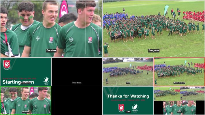 The multiview window of all the cameras on the haka livestream.