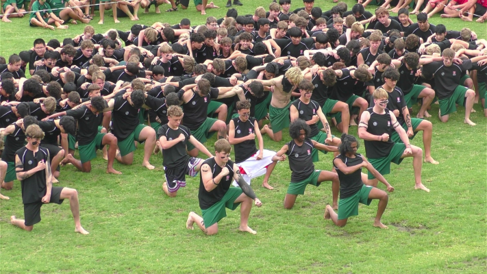 Westlake Boys students performing their house haka.